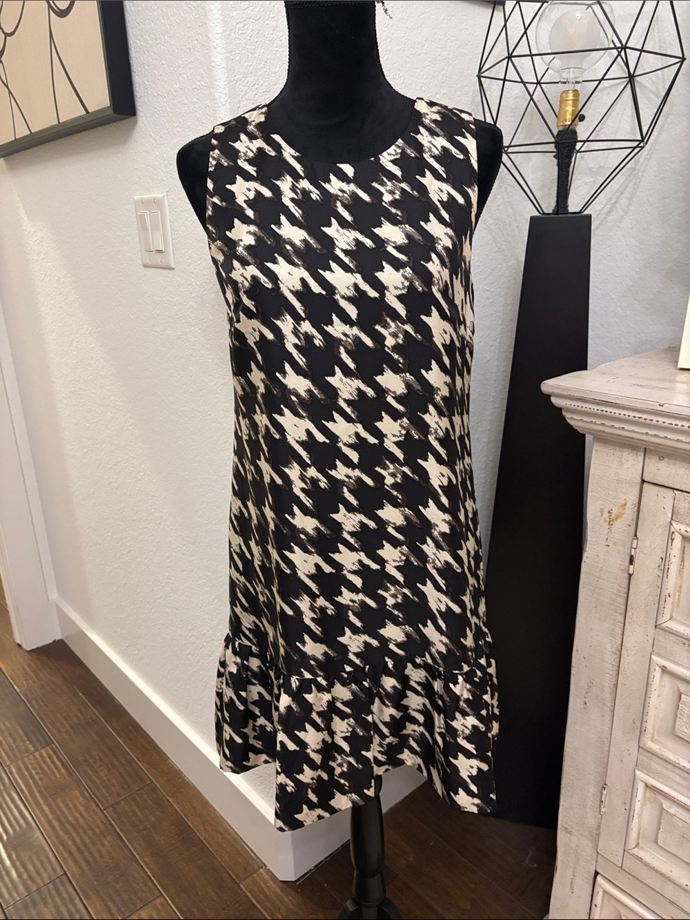 J Crew Sleeveless Black and White Houndstooth Swing Dress - Picture 1 of 5